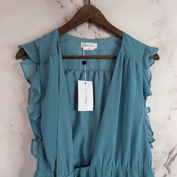 Lovers + Friends Mini Wrap Dress Blue Embroidered V-Neck Flutter Small - Picture 10 of 12